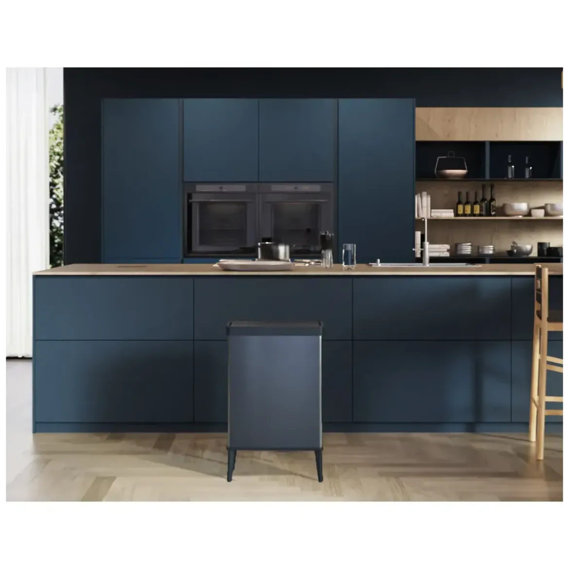 Pattumiera Keter 54L Blu Perlato Apertura Push per Cucina con Gambe