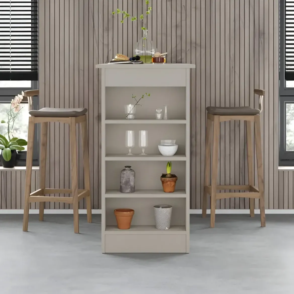 Penisola Cucina Alta 117x54 cm Tavolo Snack Beige Ripiani Salvaspazio