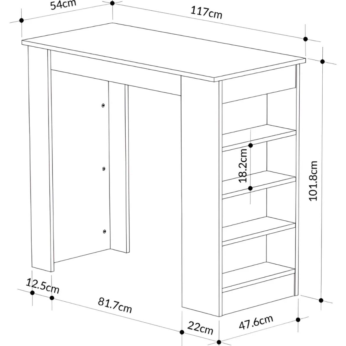Penisola Cucina Alta 117x54 cm Tavolo Snack Beige Ripiani Salvaspazio