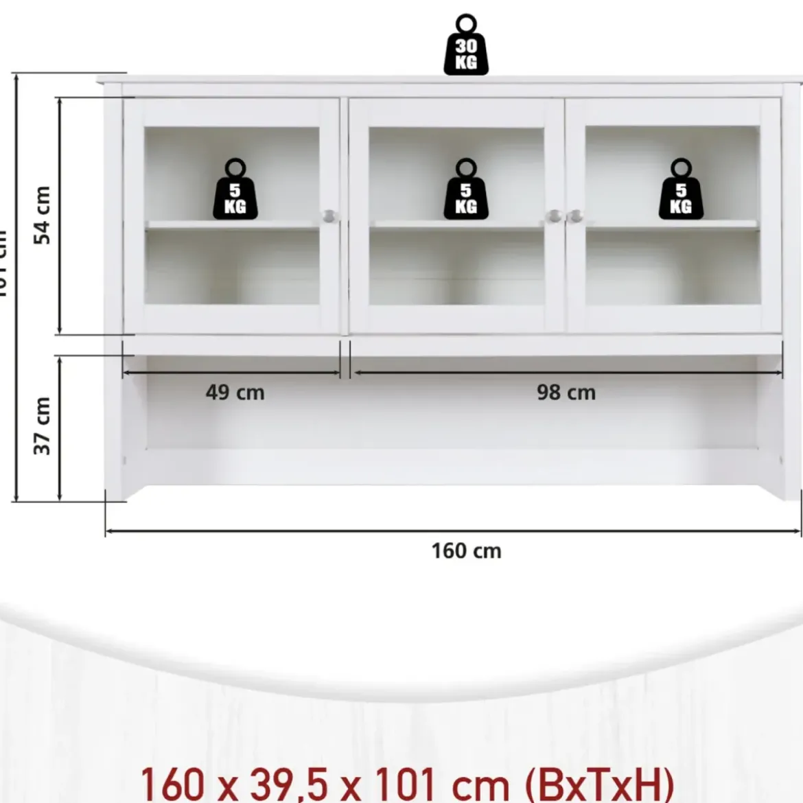 Pensile Vetrina Soggiorno Bianco Laccato 3 Ante in Vetro Legno MDF