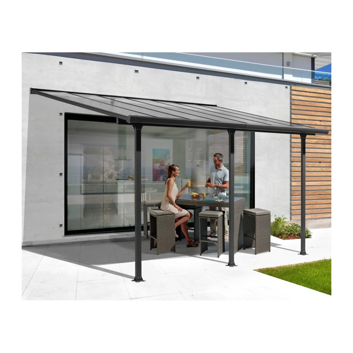 Pergola Addossata 5x3 in Alluminio Gazebo da Giardino Terrazzo Pergolato