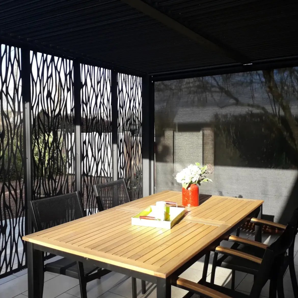 Pergola Bioclimatica in Alluminio 360x300 cm con Tenda e 5 Pannelli