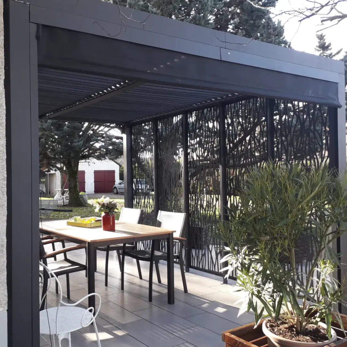 Pergola Bioclimatica in Alluminio 360x300 cm con Tenda e 5 Pannelli