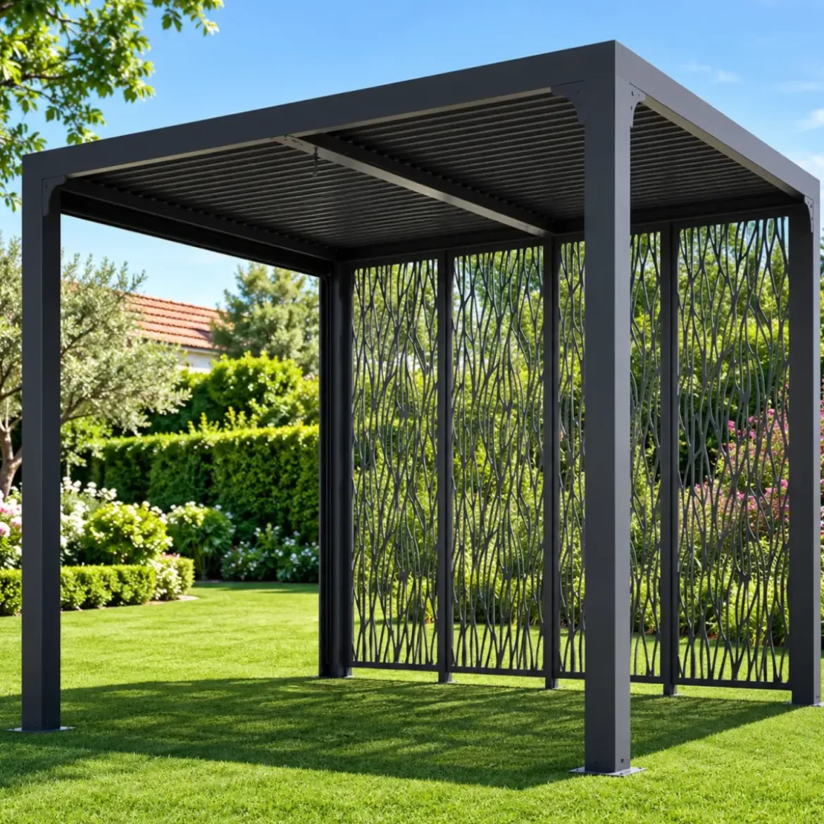 Pergola Bioclimatica 240x300 cm Alluminio Grigio con Pannelli Privacy