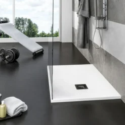 Piatto Doccia Bianco Ardesia Slim Effetto Pietra Filo Pavimento in Marmo Resina