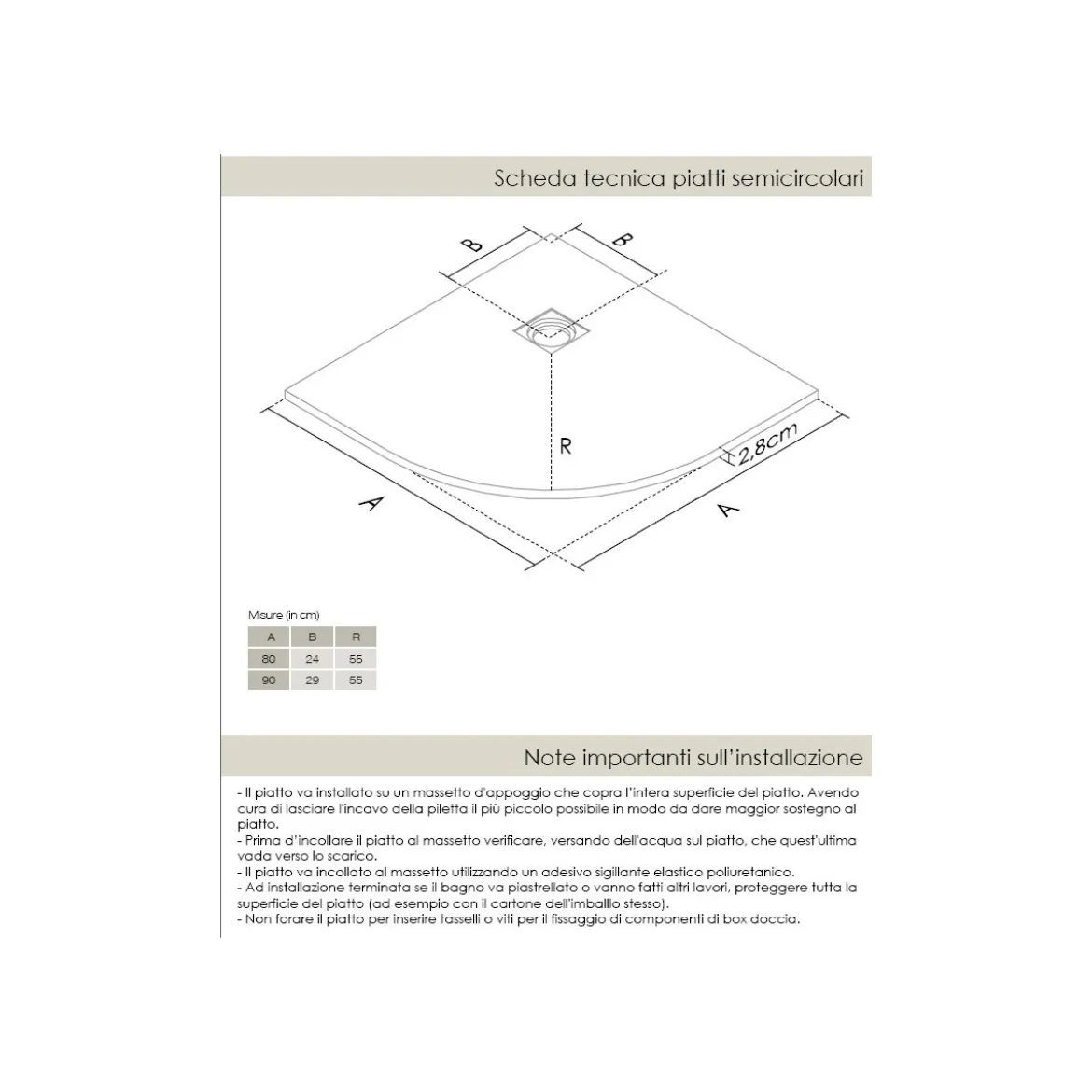 Piatto Doccia Slim Semicircolare 80x80 90x90 Pietra Nero 2.8cm Angolare Piletta