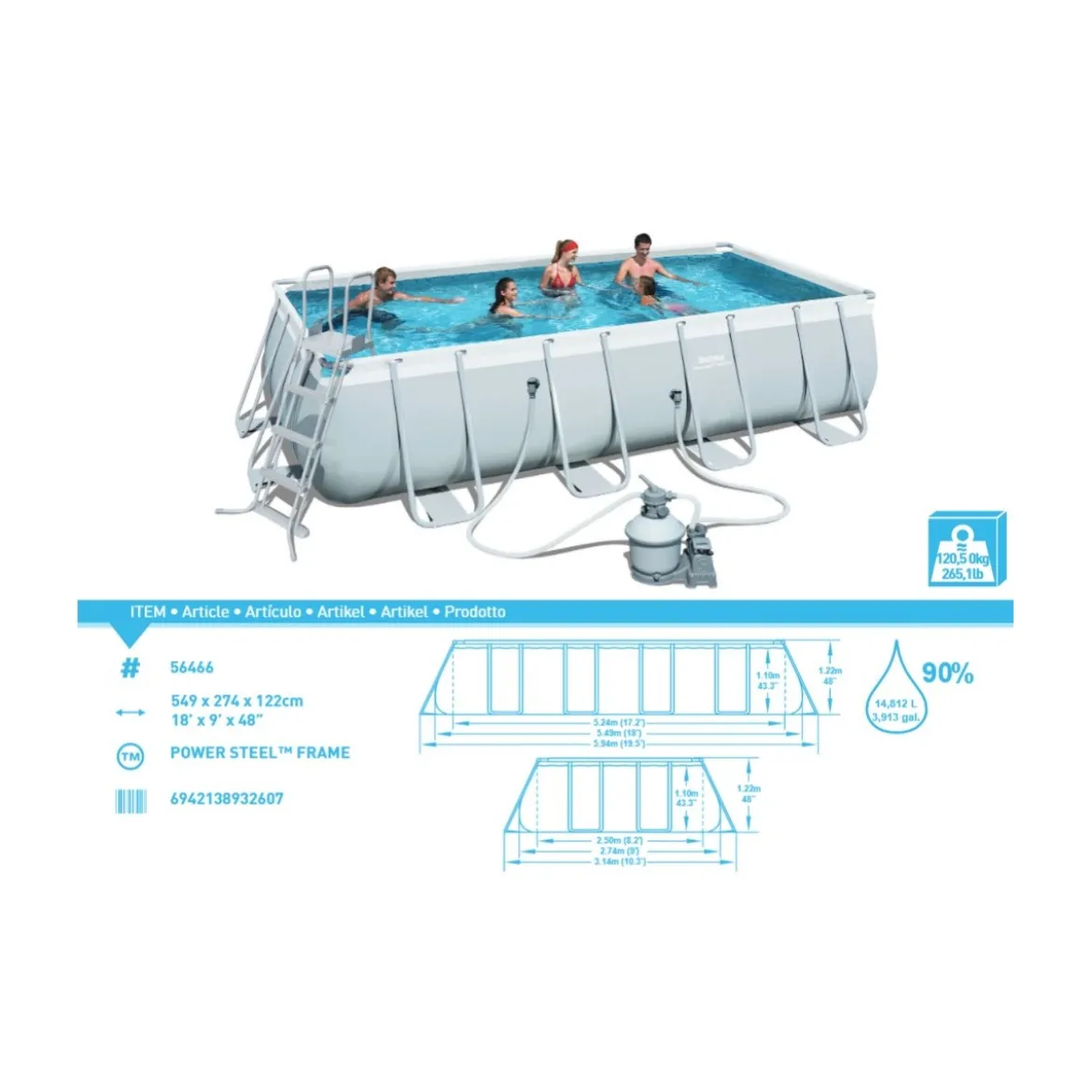 Piscina Frame Fuori Terra 549x274x122 Rettangolare con Filtro a Sabbia Scaletta