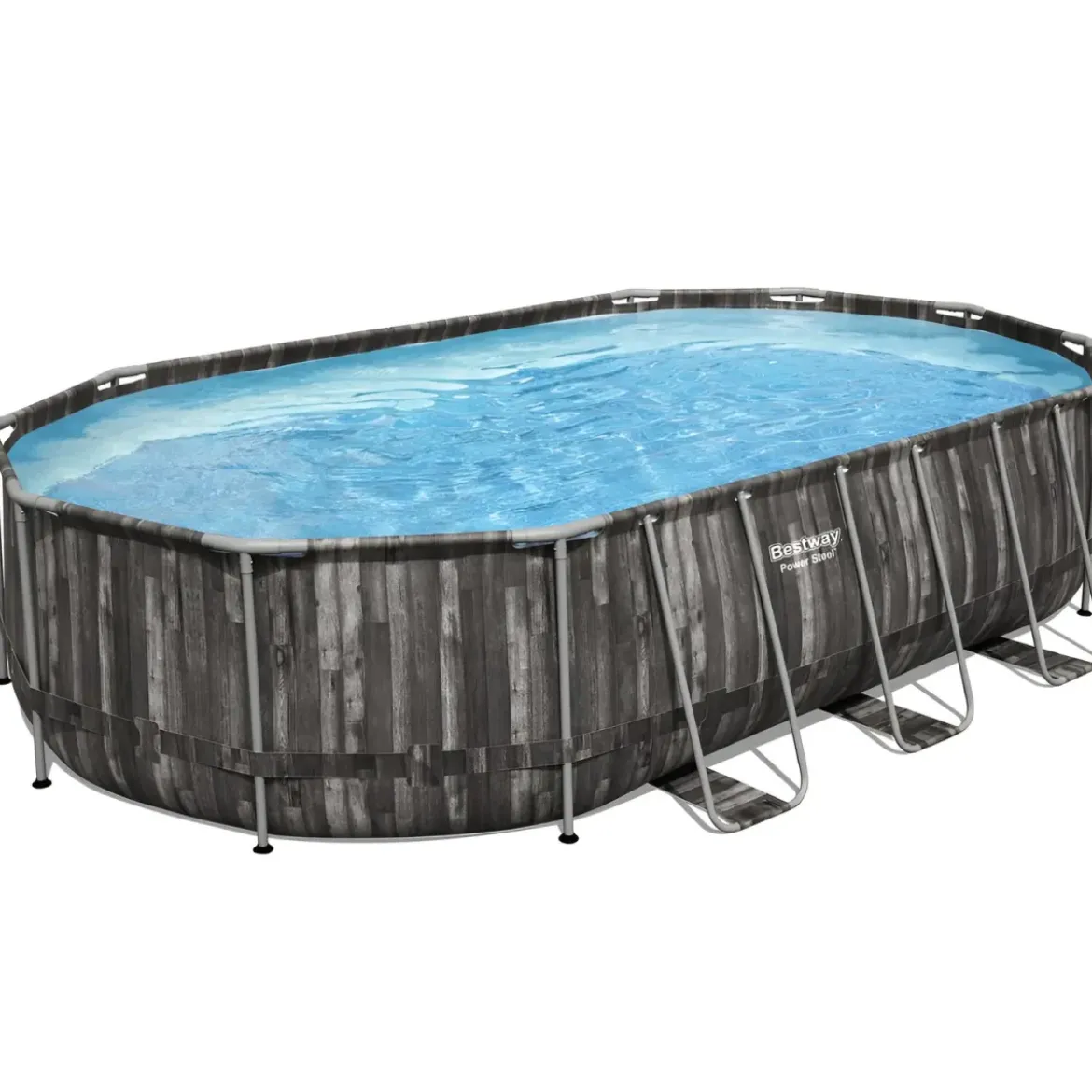 Piscina Ovale 610x366x122 cm Effetto Legno con Pompa Filtro e Accessori
