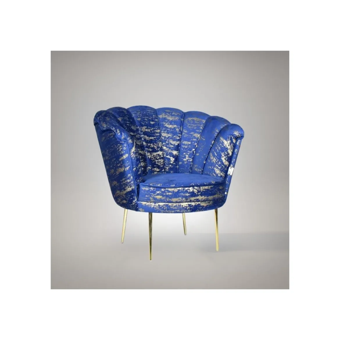 Poltrona a Conchiglia in Velluto Blu e Oro