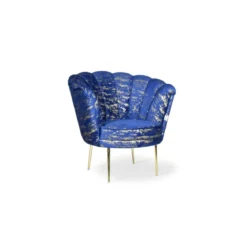 Poltrona a Conchiglia in Velluto Blu e Oro