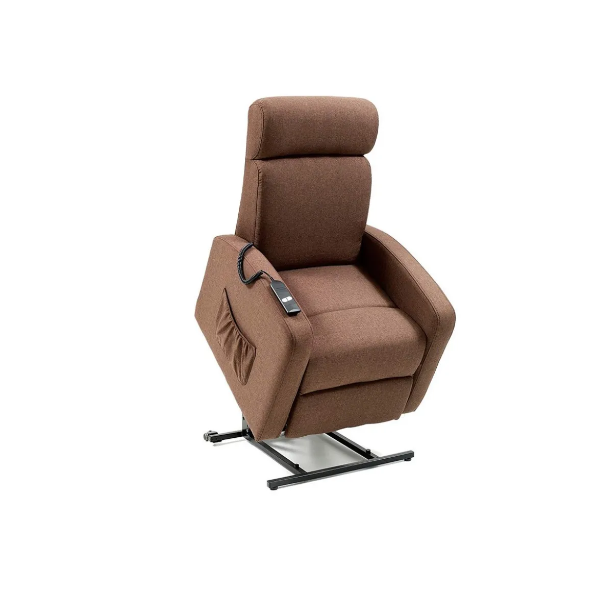 Poltrona Alzapersona Marrone Elettrica Tessuto Reclinabile per Anziani Relax