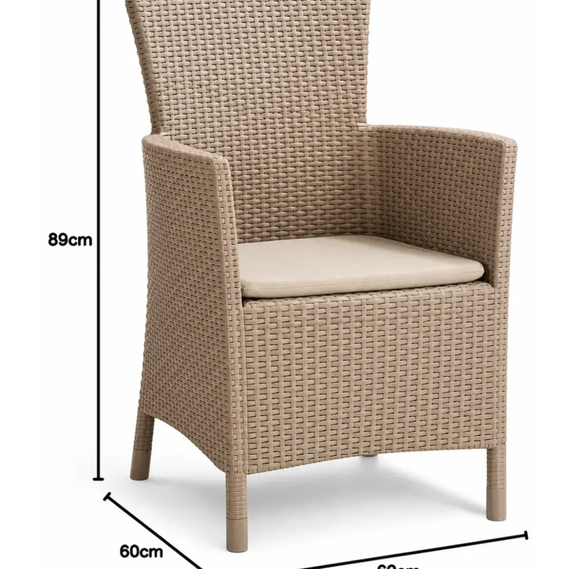 Poltrona da Esterno Cappuccino in Resina Rattan con Cuscino Sabbia