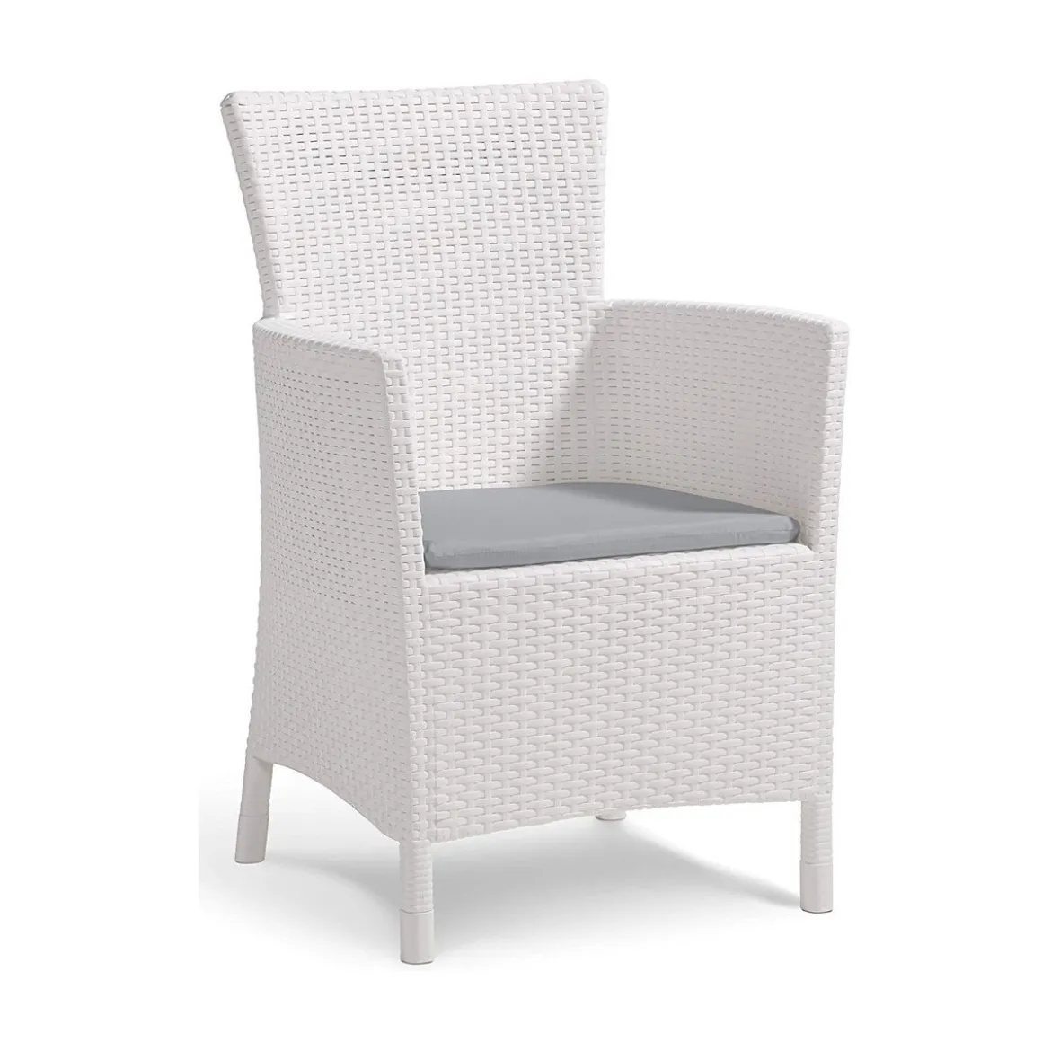 Poltrona da Giardino Terrazzo Bianco in Resina Rattan con Cuscino Grigio