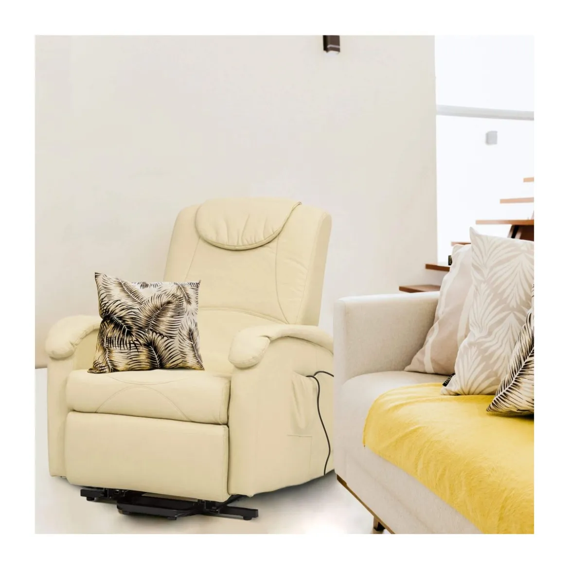 Poltrona Elettrica Massaggiante Reclinabile in Ecopelle Beige