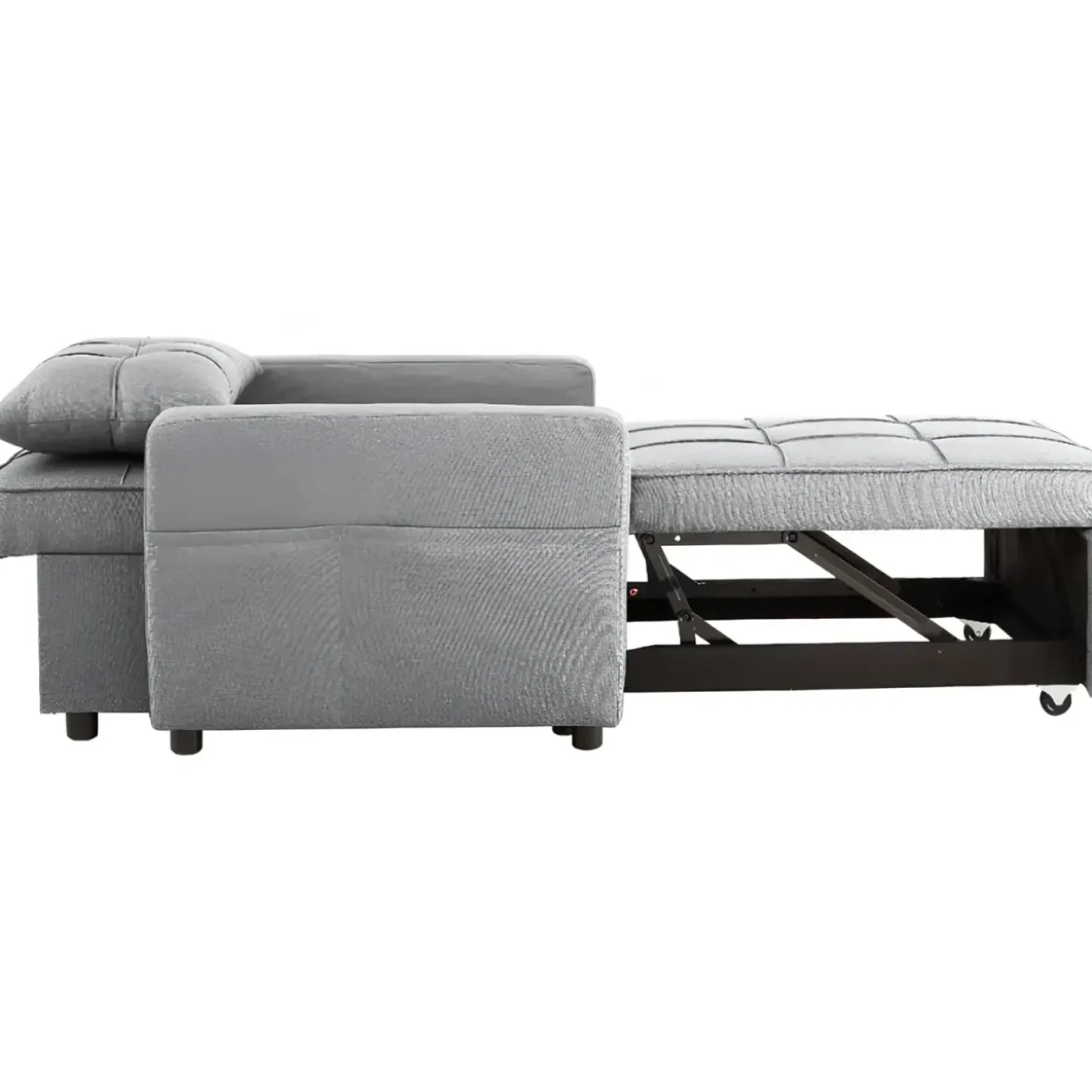 Poltrona Letto per Soggiorno Camera da Letto Tessuto Grigio Tasche Laterali