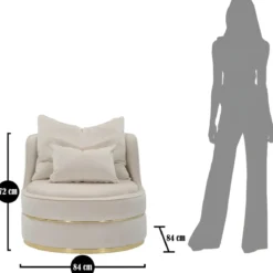 Poltrona Rotonda in Velluto Crema Finiture Oro Salotto Camera da Letto