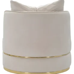 Poltrona Rotonda in Velluto Crema Finiture Oro Salotto Camera da Letto