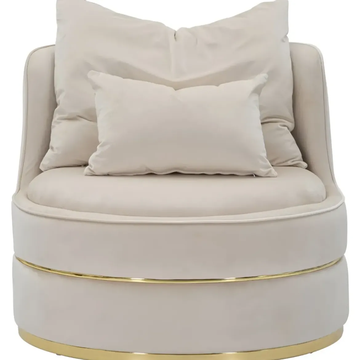 Poltrona Rotonda in Velluto Crema Finiture Oro Salotto Camera da Letto