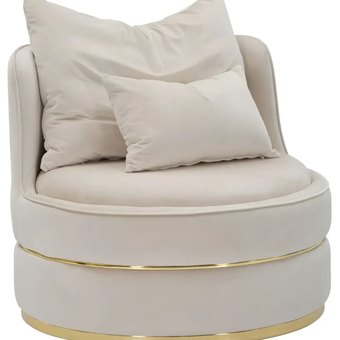 Poltrona Rotonda in Velluto Crema Finiture Oro Salotto Camera da Letto