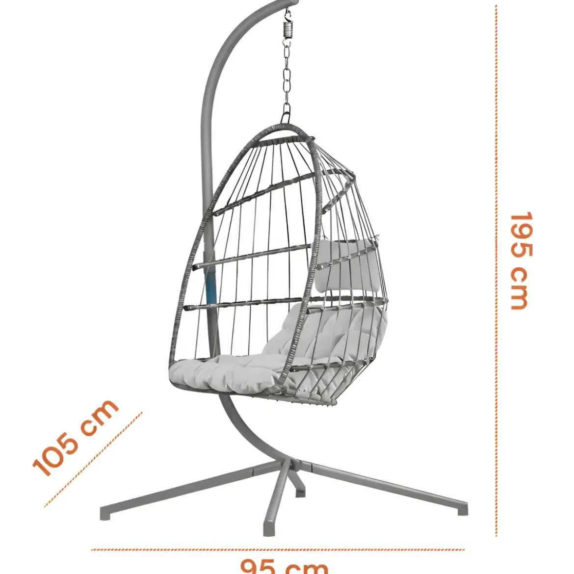 Poltrona Sospesa da Giardino Rattan 74x64x106 cm Struttura Acciaio Grigio