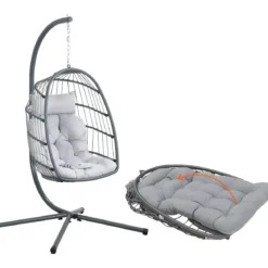 Poltrona Sospesa da Giardino Rattan 74x64x106 cm Struttura Acciaio Grigio