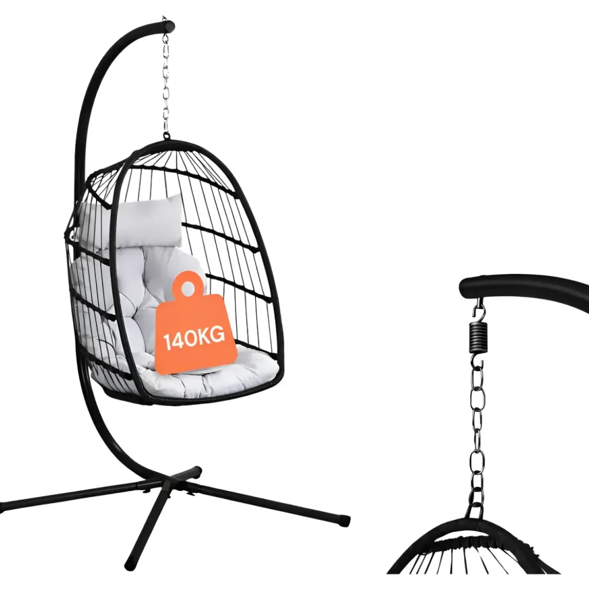 Poltrona Sospesa da Giardino Rattan 74x64x106 cm Struttura Acciaio Nero