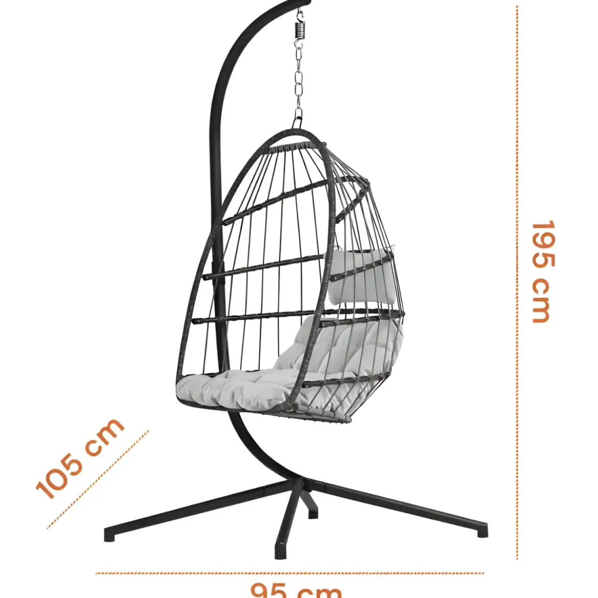 Poltrona Sospesa da Giardino Rattan 74x64x106 cm Struttura Acciaio Nero