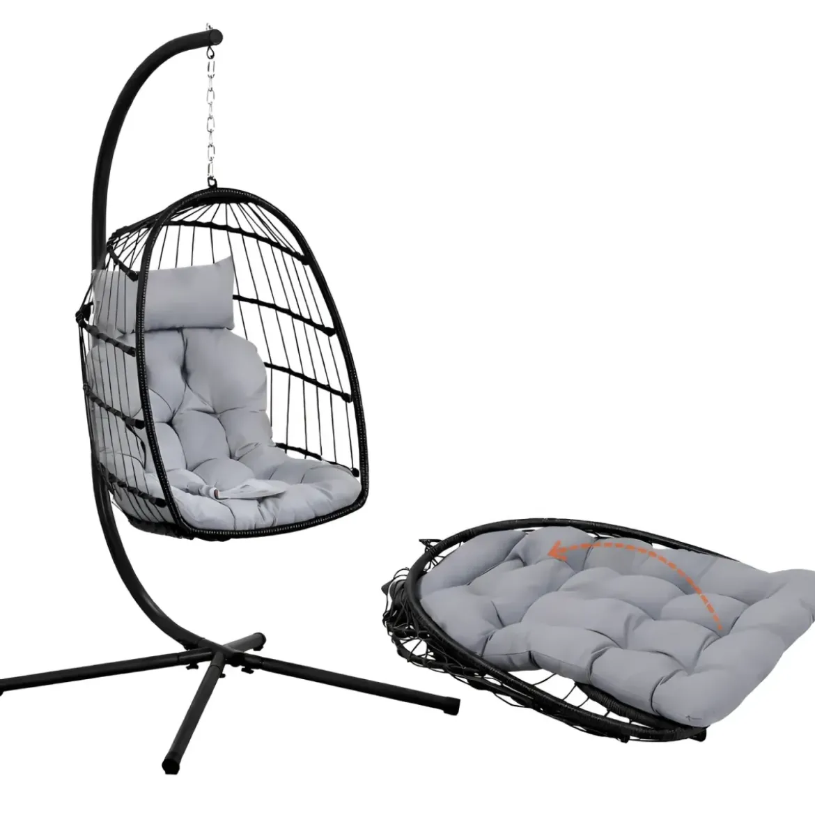 Poltrona Sospesa da Giardino Rattan 74x64x106 cm Struttura Acciaio Nero