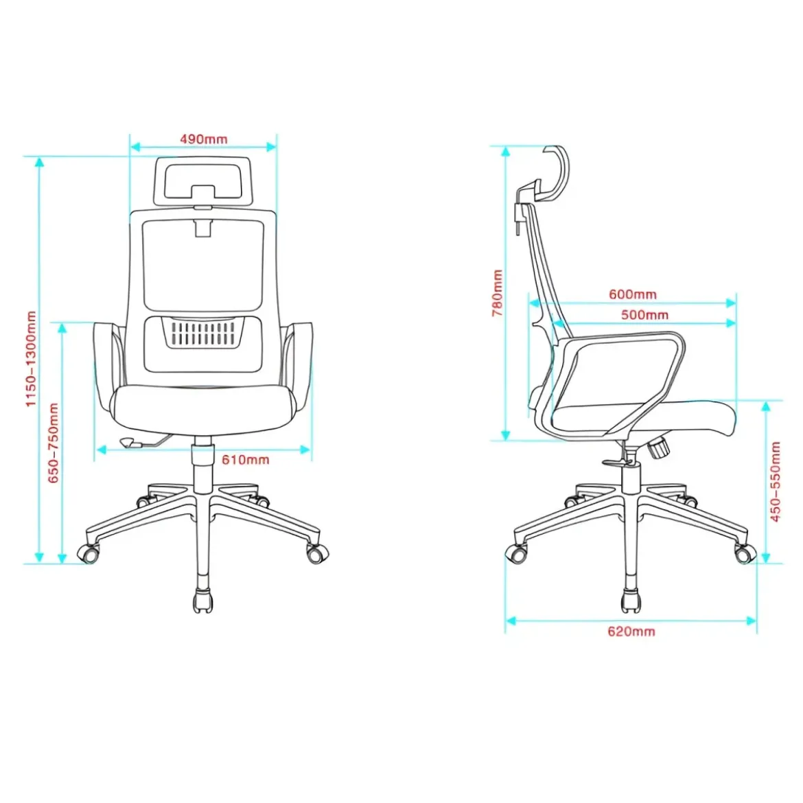 Poltrona Ufficio Ergonomica Bianco con Rete Traspirante e Poggiatesta