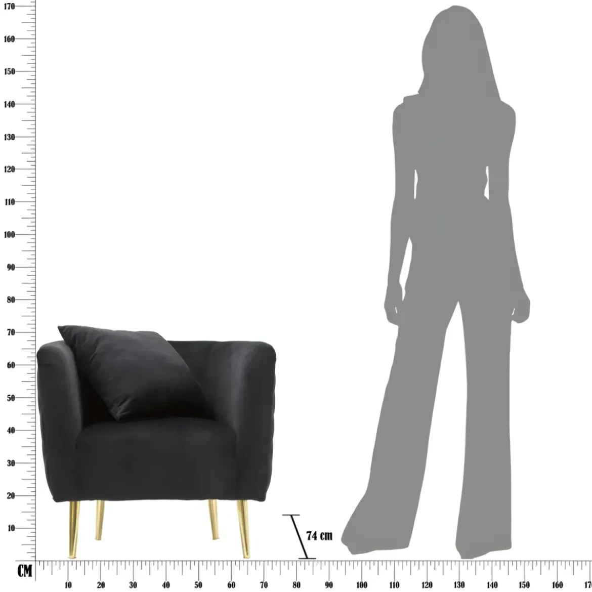 Poltrona Velluto Nero Struttura Metallo Dorato Salotto Camera da Letto
