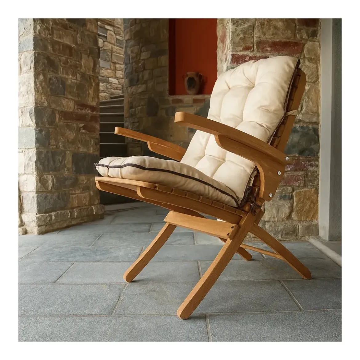 Poltroncina in Legno da Esterno con Cuscino Rimovibile Poltrona Giardino