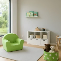 Poltroncina per Bambini Verde per Cameretta in Tessuto Sfoderabile