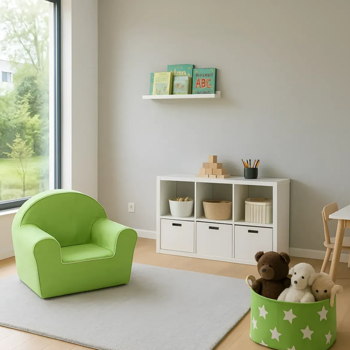 Poltroncina per Bambini Verde per Cameretta in Tessuto Sfoderabile