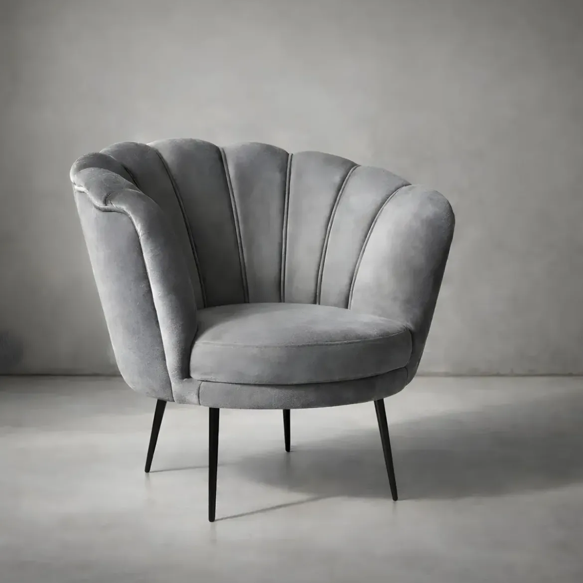 Poltroncina Poltrona a Conchiglia in Velluto Grigio da Ufficio Salotto Camera
