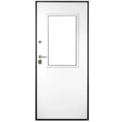 Porta Blindata bianca con Vetro Pannello per Esterno e Grata Portone da Ingresso