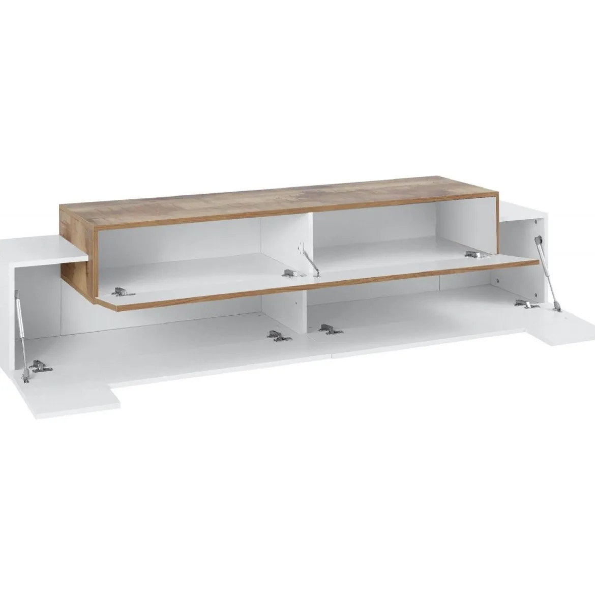 Porta TV Bianco Acero Credenza con Ante a Ribalta 200 Basso Soggiorno