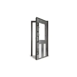 Porta Vetrata Blindata Pannello Grigio per Esterno con Vetro con Grata
