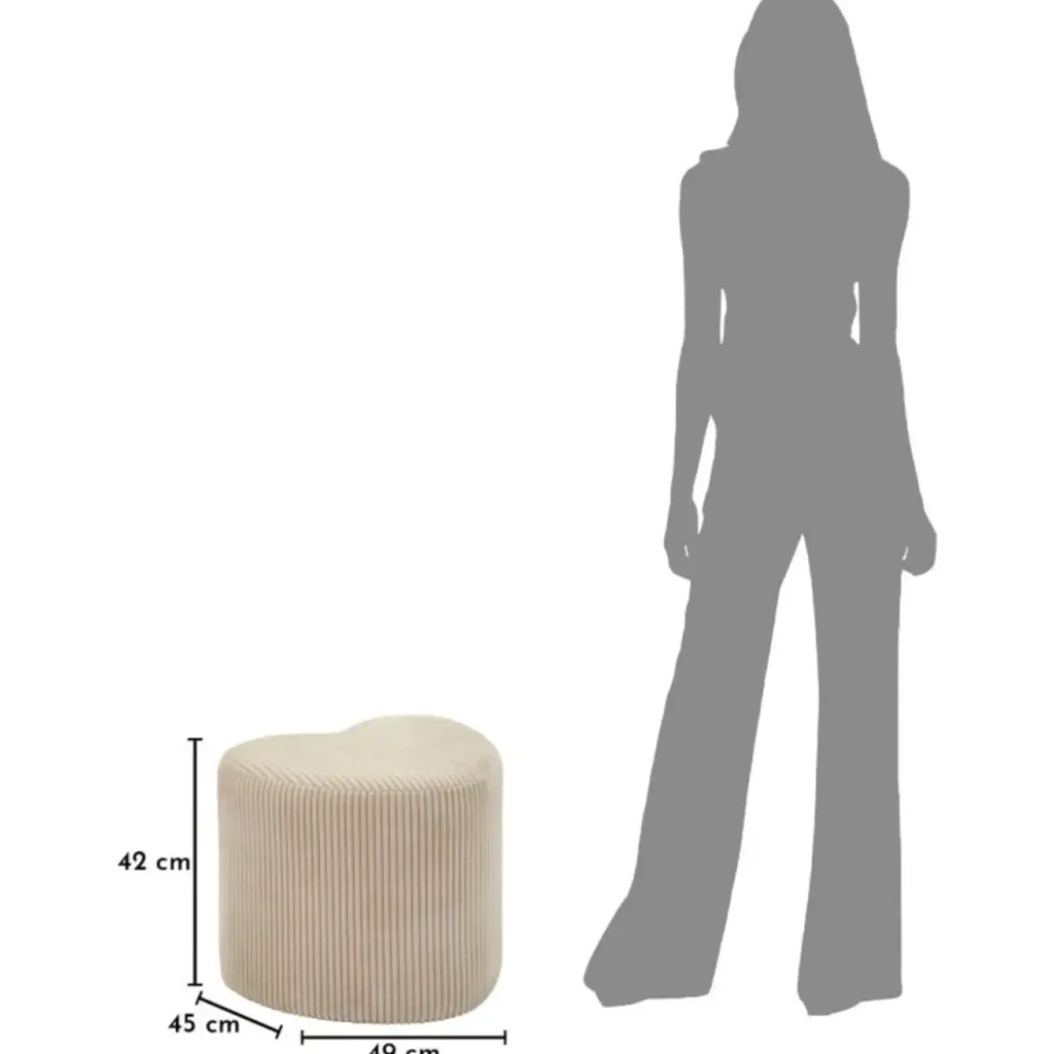 Pouf a Cuore Camera da Letto Salone Bianco 49x45x42 cm Plissettato