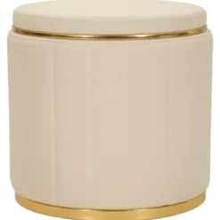 Pouf con Contenitore Similpelle Crema Oro Moderno Soggiorno Camera