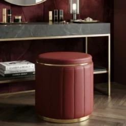 Pouf con Contenitore Similpelle Rosso Oro Moderno Soggiorno Camera