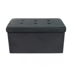 Pouf Contenitore Poggiapiedi per Soggiorno Nero Rettangolare 76x38 cm