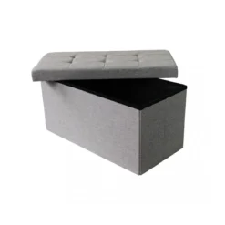Pouf Contenitore Poggiapiedi in Stoffa Grigio Rettangolare 76x38 cm