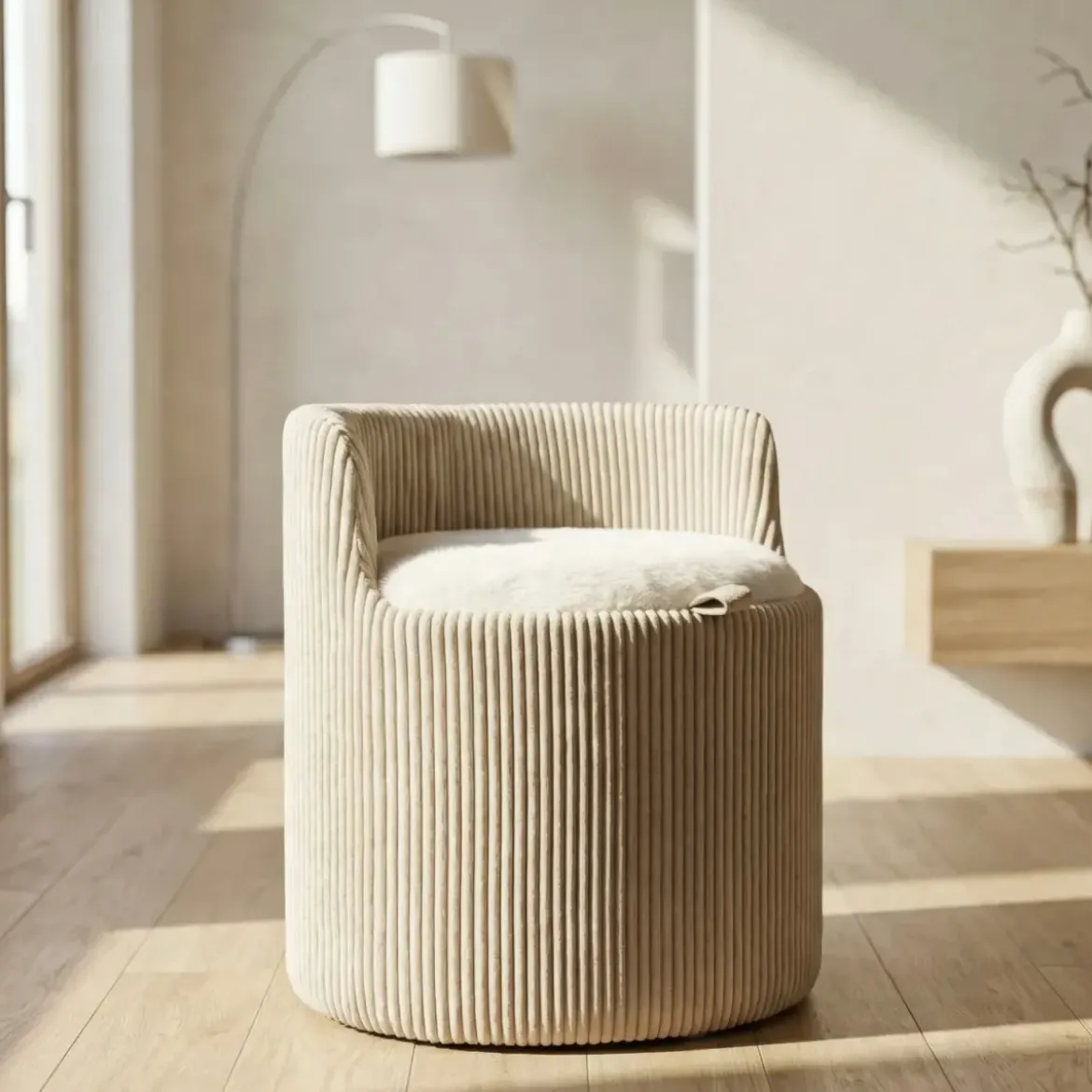 Pouf da Toeletta Contenitore Bianco Imbottito per Camera Soggiorno