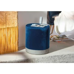 Pouff Secchiello con Maniglia Sgabello da Seduta e Poggiapiedi Blu