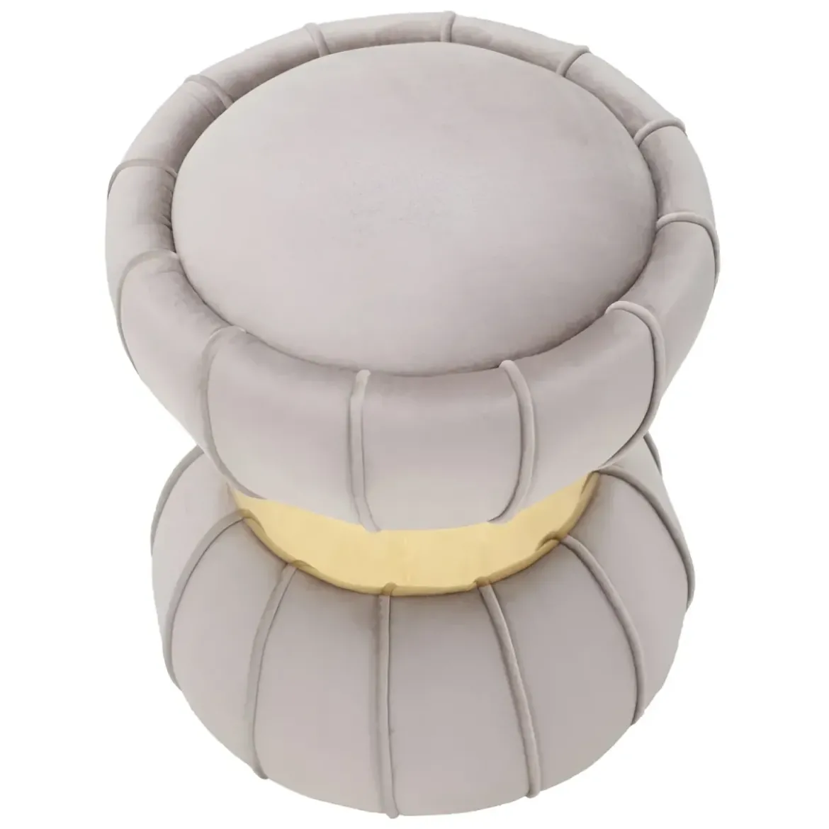 Pouf Imbottito in Velluto Grigio Oro da Soggiorno Camera da Letto