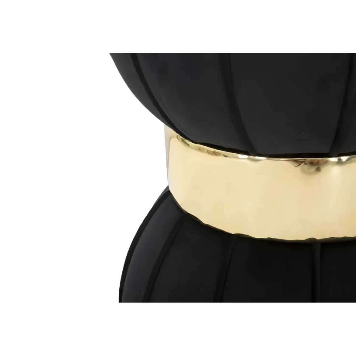 Pouf Imbottito in Velluto Nero Oro da Soggiorno Camera da Letto