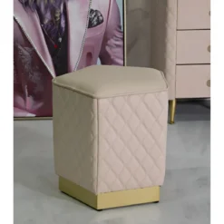 Pouf Imbottito Similpelle Trapuntata Rosa Oro Salotto Camera da Letto