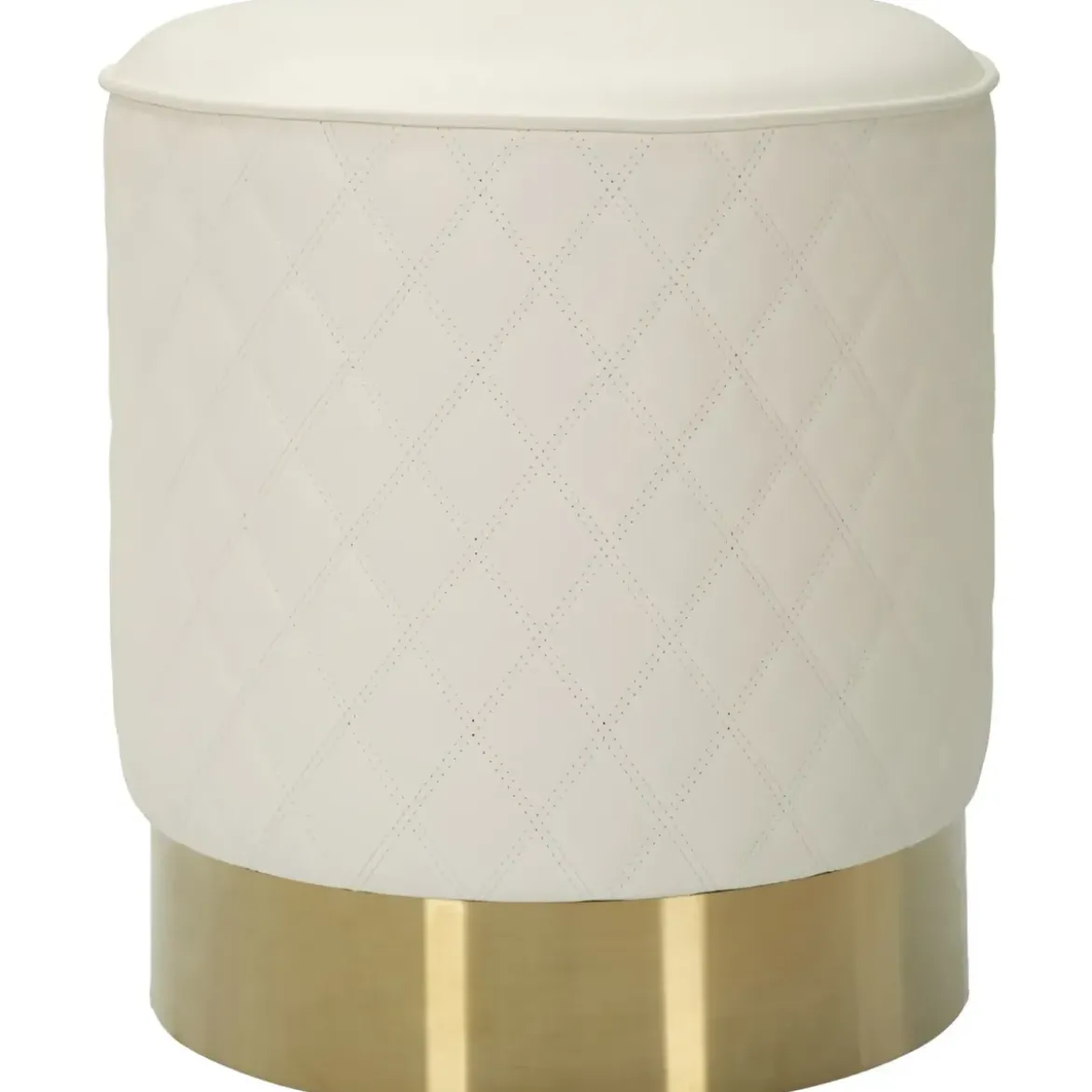 Pouf Imbottito Similpelle Trapuntata Bianco Oro Salotto Camera da Letto