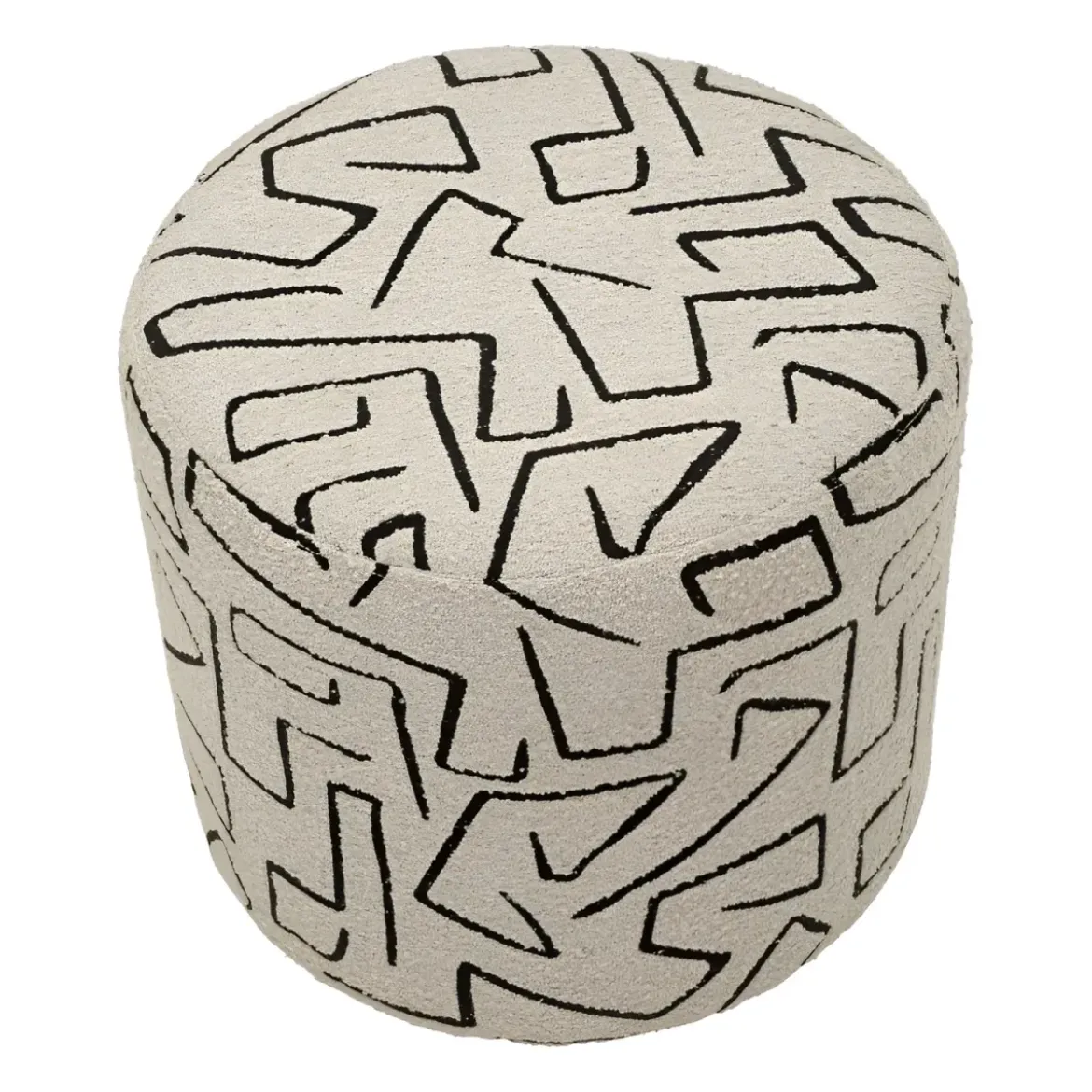 Pouf in Spugna Beige Nero Design Astratto da Soggiorno Camera da Letto