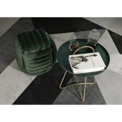 Pouf in Velluto Verde Quadrato Elegante per Salotto Camera da Letto